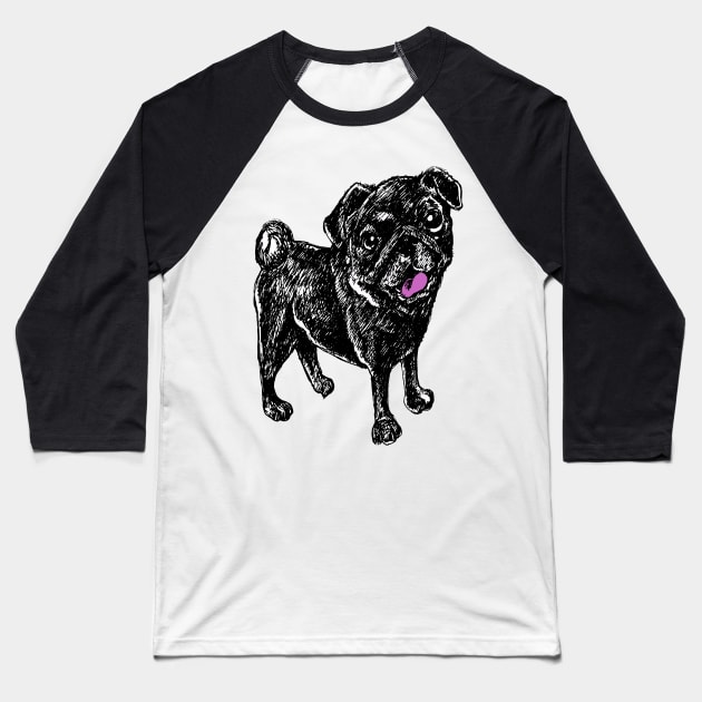 Black Pug Dog of Halloween Baseball T-Shirt by silentrob668